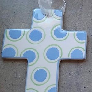M. Bagwell Ceramic Cross Blue Dot with Ribbon NIB